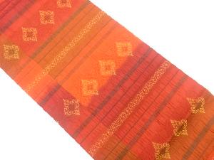 ふくれ織横段に花更紗模様織出し全通袋帯